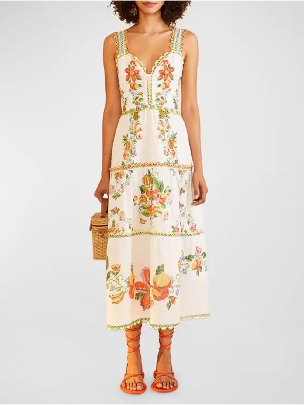 NWT Farm Rio Mixed Tropical Romance Embroidered Midi Dress XL